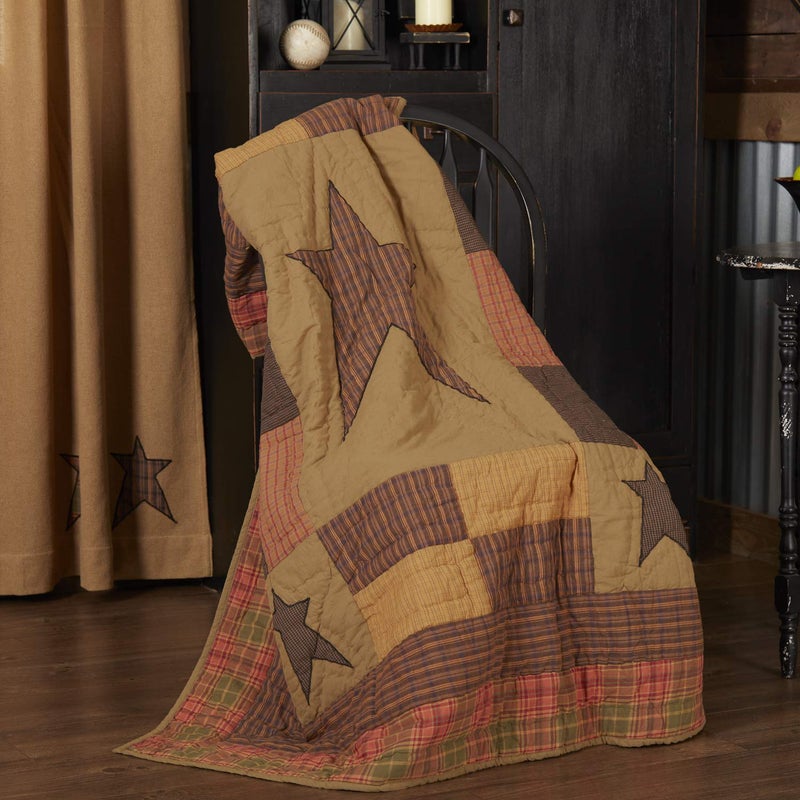 VHC Brands Stratton Primitive 60"x50" Throw Tan Rod Pocket Appliqued Cotton Star Pre-Washed Rectangle Decor - Image 2